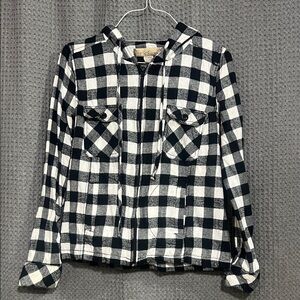 Angel Kiss Black and White Checkered Hoodie Top